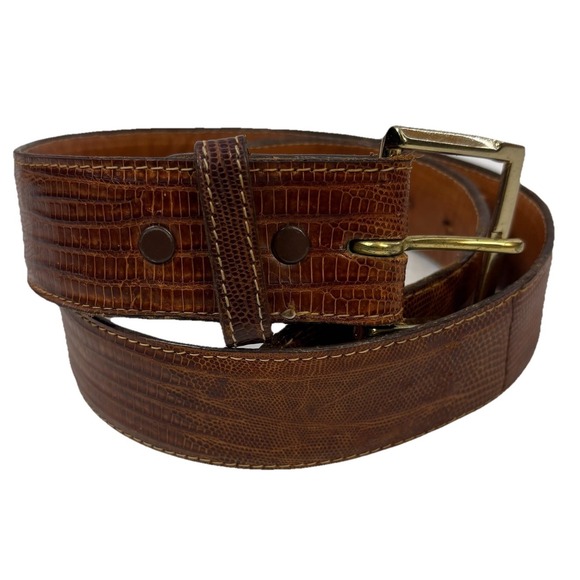 Tony Lama Mens Genuine Alligator Leather Brown Western Belt Gold Label Sz 30 USA - Picture 1 of 13